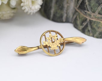 Broche de oro victoriano antiguo de 9 qt - Broche de flores de movimiento estético / Detalle intrincado / Broche de barra / Pin floral