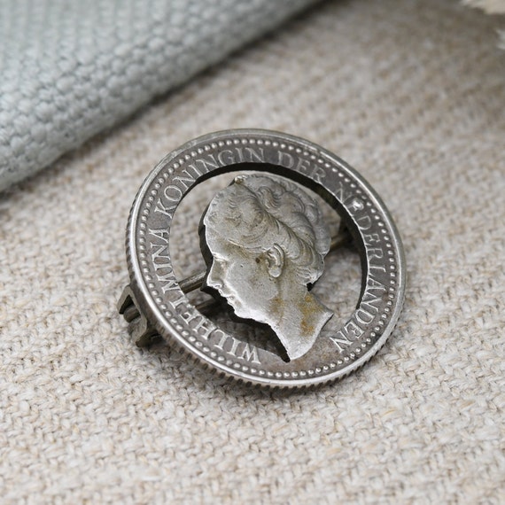 Antique Silver Netherlands Coin Brooch 1921 Wilhe… - image 3