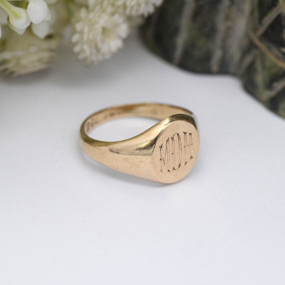 Vintage 9ct Gold Signet Ring - Mid-Century Initia… - image 5