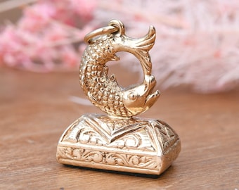 Vintage 9ct Gold Fish Fob 1975 - Gemstone Watch Fob Pendant | Antique Style | Bloodstone Heliotrope Jasper Seal