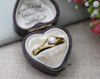 Vintage 18 Karat Gold Diamant Solitärring 0,1 Karat 10 Punkte - Klassische Verlobungsring aus Weißgold | Kleine UK-Größe - P | US-Größe - 7 3/4