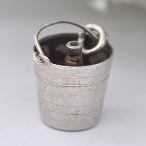 Vintage Sterling Silver Champagne Bottle in Bucket Charm / Pendant - Drinking / Alcohol / Charm Bracelet