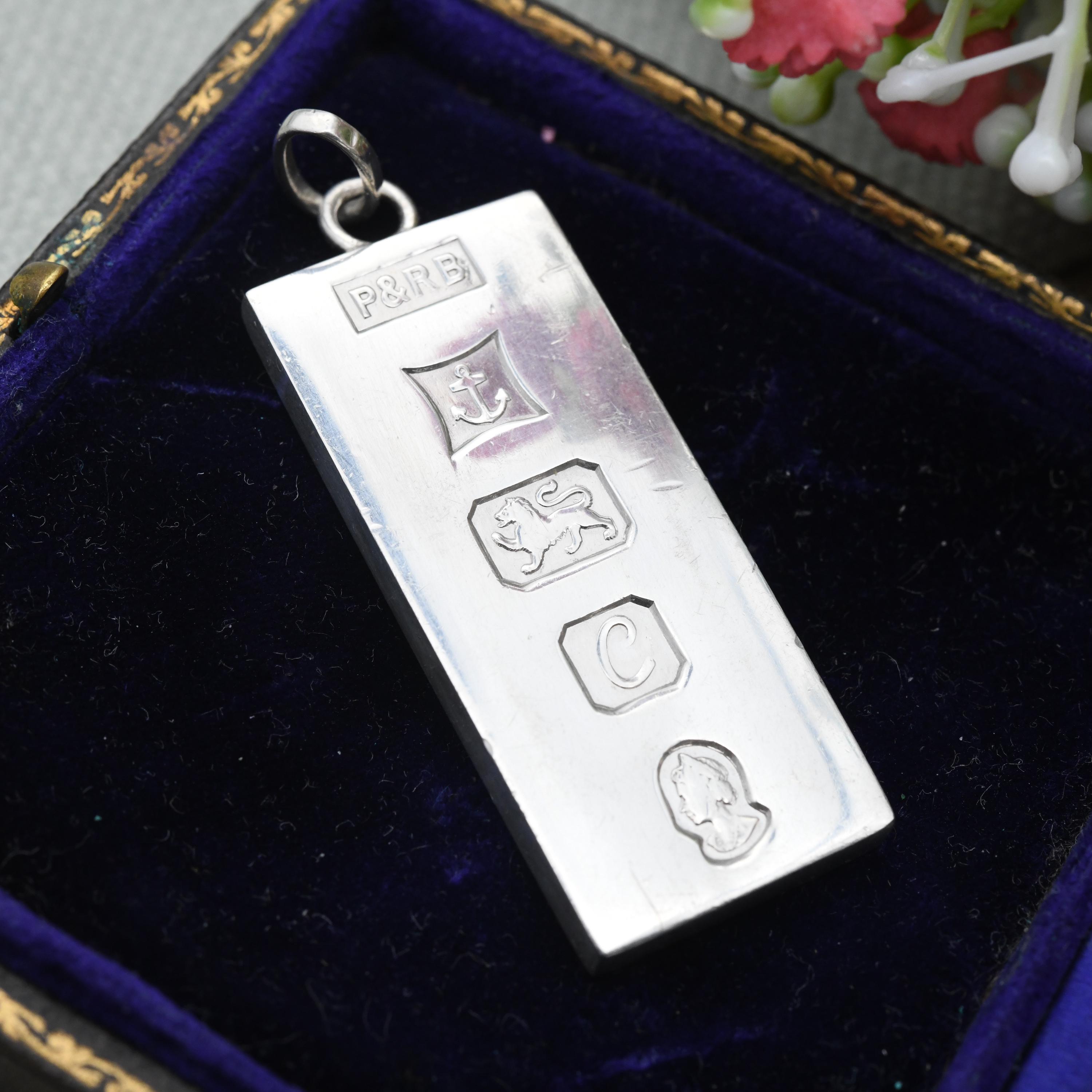 英国製 Silver Ingot Necklace / 1977 Vintage Vintage Sterling Silver Ingot Pendant 1977 With Queen