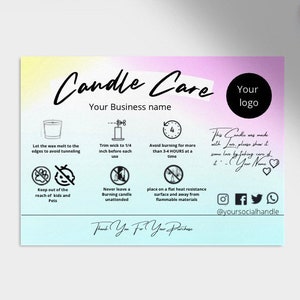Candle care Instruction Template| "4X6" Canva Card| Thank You Card| Printable Candle Care card| Editable Candle Care| Small business