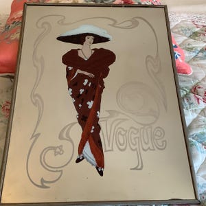 French Vintage SilkScreen Print  Vogue Mirror, French Wall Mirror, Vogue Mirror, Vintage Sop Display, French Wall Art