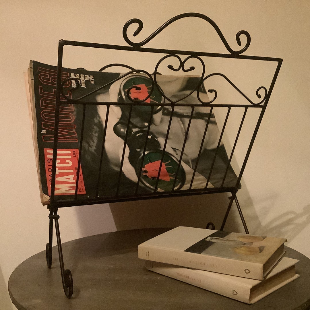 French Vintage Metal Magazine Rack, French Home Decor, Mid Century ...