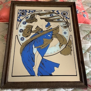 French Vintage Silkscreen Wall Mirror, 1980s, French Wall Art, Vintage Shop Decor, French Mirror