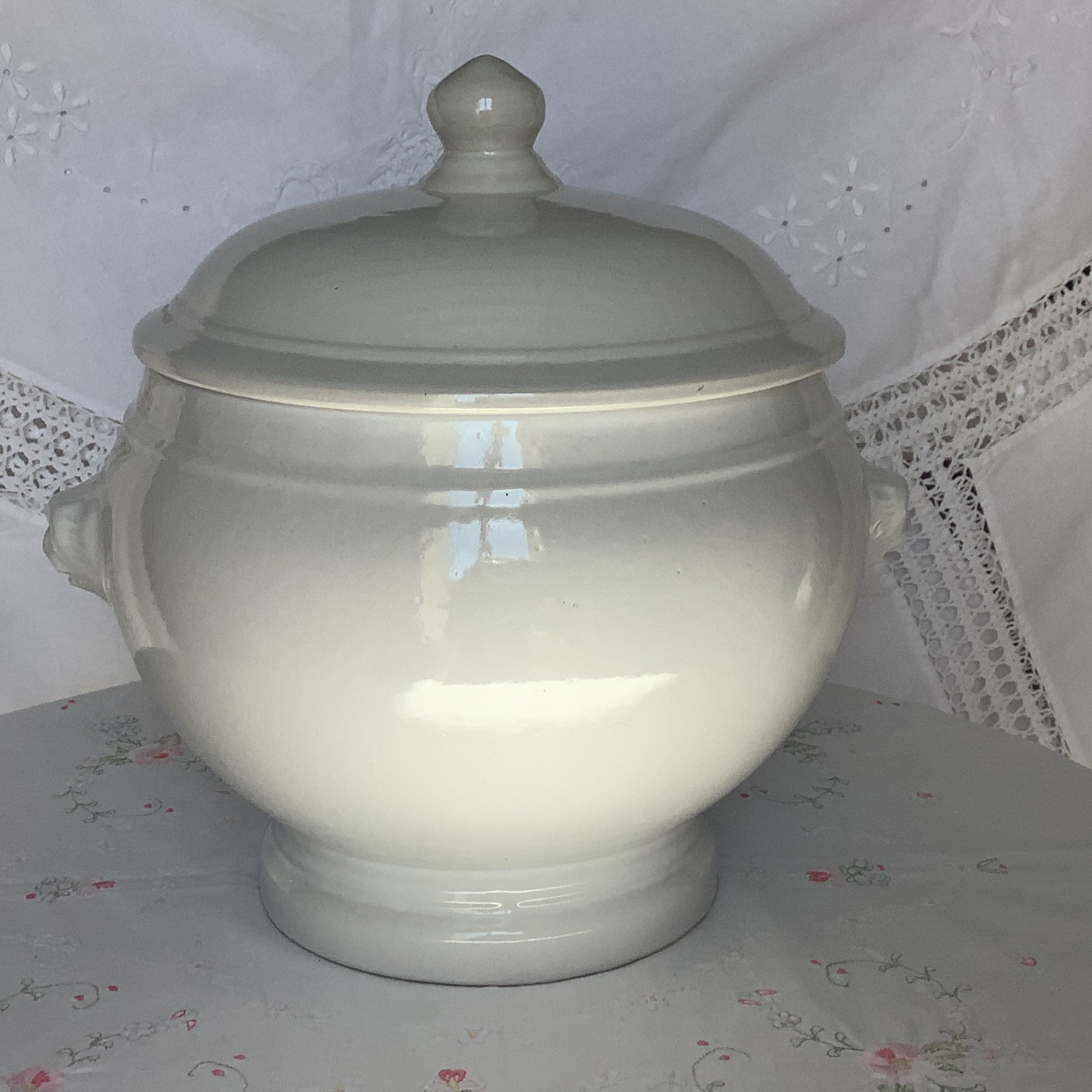Vintage Français Tureen Émaillé Blanc. Français Décor,