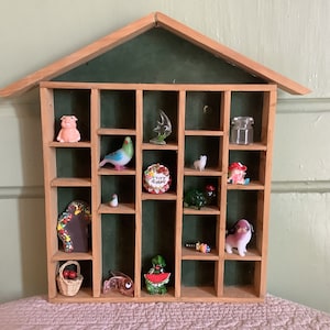 Meuble de rangement en bois français, armoire de curiosités, figurines en verre de Murano, boîte d'ombre à compartiments,