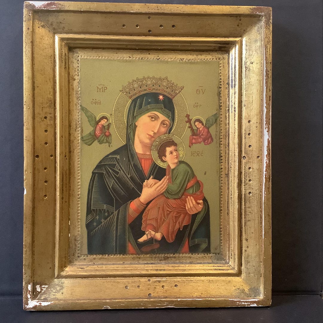 Florentine Gold Gilt Madonna and Child Framed Image: Religious Wall Art ...