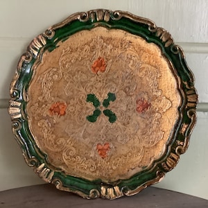 Vintage Florentine Tray, Gold and Green Wood Tray, Italian Tray, Handmade