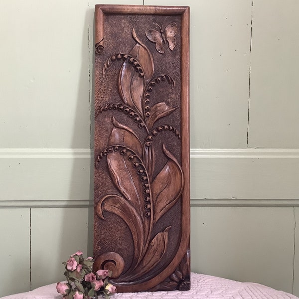 French Vintage Hand Crafted Carved Decorative Oak Wooden Panel, Wall Art, Wood Picture, Rustic French Decor,