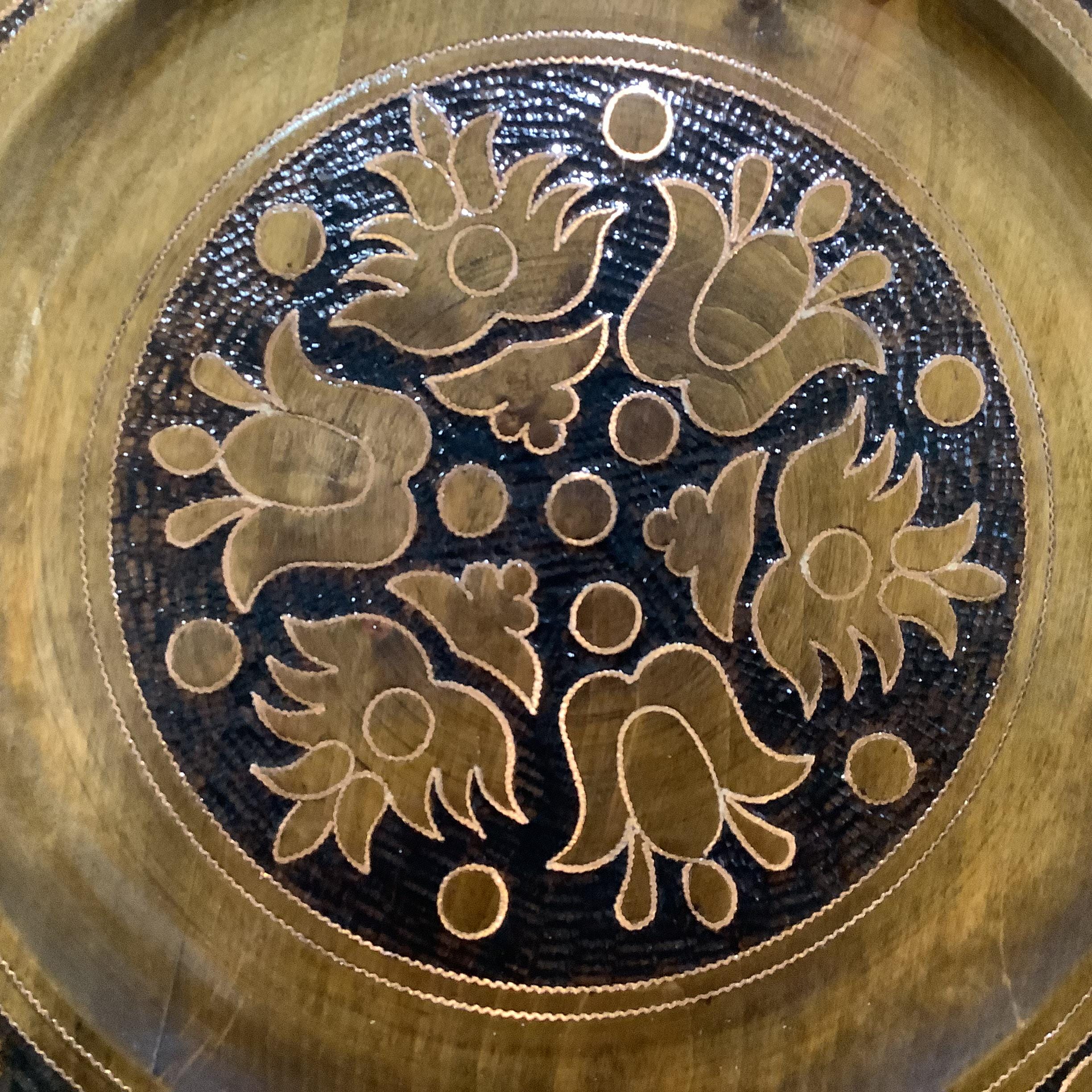 Pattern Plate Inlay Hand Carved Wooden Plate: Copper Inlay Polish Folk Art Deco - Etsy