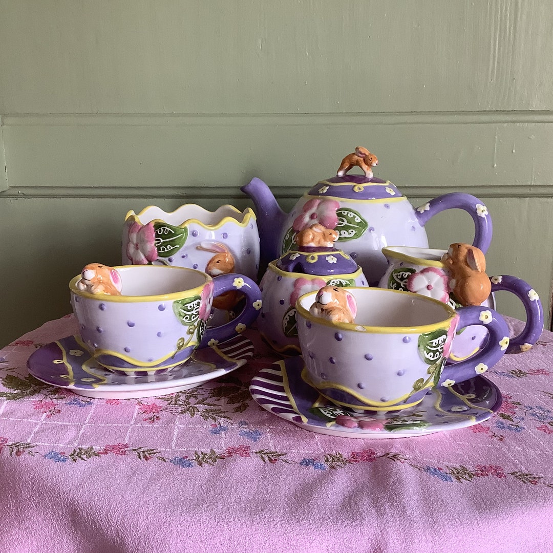 Easter Tea Set , Bunny Rabbit Tea Service, Adult Size Tea Set. Easter