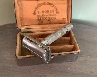 Vintage Retro GILLETTE safety Razor, Gentleman’s Travel Case,