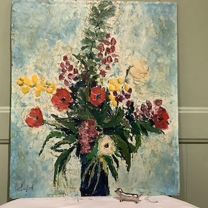 French Vintage Original Floral Still Life Painting, Oils on Board, Wall Art, French Decor