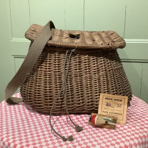 Vintage Metal And Linen? Fishing Net Basket With Clamp