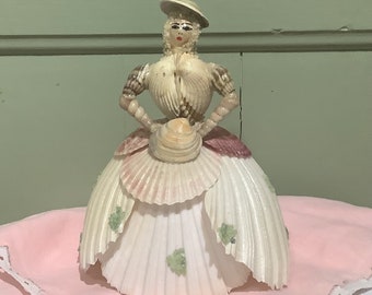 French Antique Sea Shell Figurine, Seaside Souvenir. Coastal Art