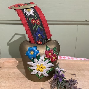 Switzerland Vintage Cow/ Goat Bell, Handcrafted, Brass with Floral Design, Vintage Farmhouse Decor