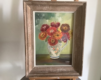 French  Original Vintage floral oil painting Mid Century oil painting Vintage French oil on board Art French French picture French  decor