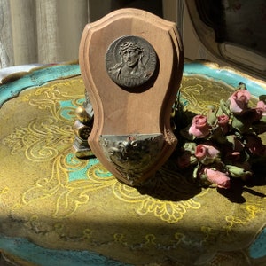 Pila de agua bendita vintage francesa, decoración religiosa