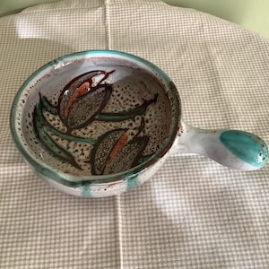 Vintage French  Ceramic HandMade Pottery Pot, Hand Painted, Mid Century Traditional Craft