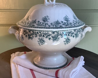 Antique French ironstone Tureen, Transferware, french decor, table setting