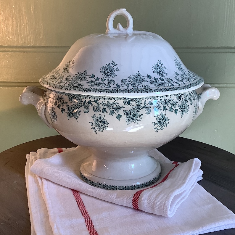 Antik fransk järnstensterrin, Transferware, fransk dekor, dukning bild 1