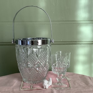French Vintage Cut Glass and Chrome Ice Bucket, Retro Barware. cocktail bar