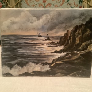 Antique French Limoges Hand Painted Limoges Porcelain Painting, Seascape, by Artist NICOT, Original Art, Collectible Limoges Porcelain