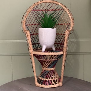 Vintage Mini Wicker/ Rattan Peacock Chair, Plant Stand, Doll Stand, Boho Emmauelle Armchair, 1970’s Decor
