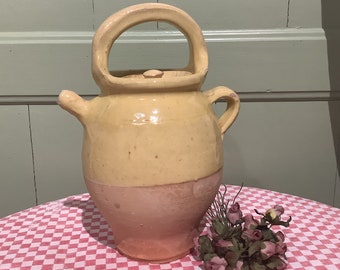 French Antique Small  Gargoulette Jug, Terracotta Water Jug, French Half Glazed Pottery Pot