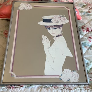 French Vintage Screen Print Wall Mirror, 1980s Retro Mirror, Mid Century wall Art, Vintage Shop Decor