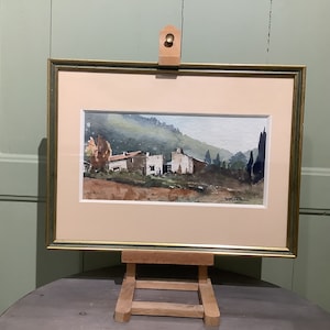 French Original Watercolour Landscape Painting of LA PRESTE - France, Signed By The Artist, Mounted and Framed, French Art