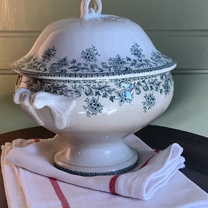 Antik fransk järnstensterrin, Transferware, fransk dekor, dukning bild 2
