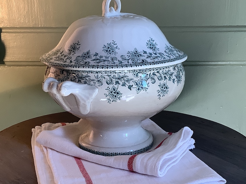 Antik fransk järnstensterrin, Transferware, fransk dekor, dukning bild 2