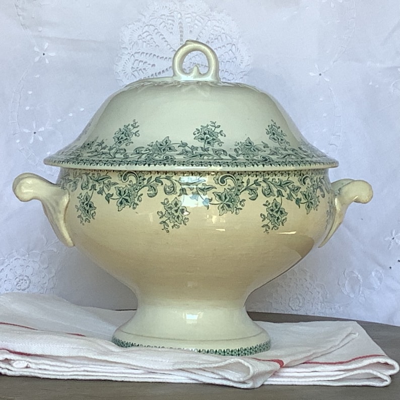 Antik fransk järnstensterrin, Transferware, fransk dekor, dukning bild 10