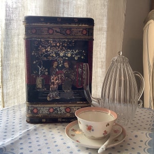 Vintage Oriental Tea Caddie: Large Metal Tea Storage Box