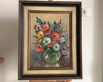 Original french oil painting on canvas french art french decor mid century floral painting signed painting