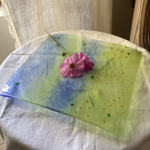 French Vintage Bubble Glass Platter: Mid-Century Colored Tableware