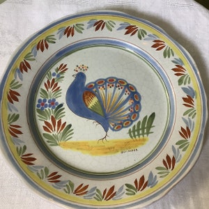 Rare french antique Quimper plate, french antiques, french collectible, french decor