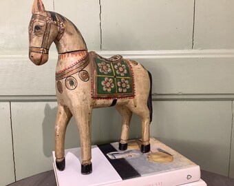 Vintage Hand Made  Wooden Indian Ghodi Wedding Horse, ,1930’s, Hand Painted Bohemian Horse. Made in India