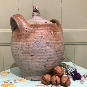 Antique French Large Stoneware Oil Jug, Cruche, Terracotta Pitcher, French Country Kitchen Decor, Antique Ceramics