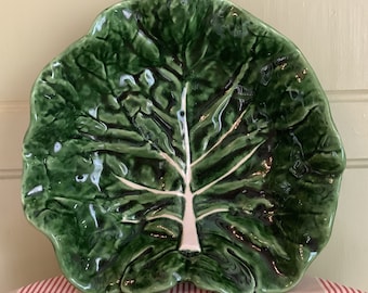 Vintage Large Portuguese SUBTIL Cabbage Ware, Green Cabbage Bowl, Majolica Cabbage Bowl, Ceramic Cabbage Server,