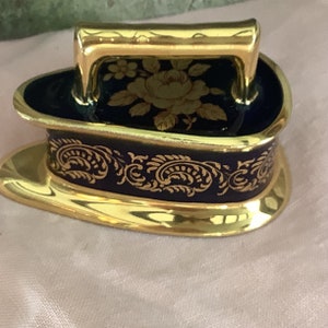 Limoges France Miniature Cobalt Blue and Gold Gilt Iron Porcelain, Collectible Miniature Limoges Porcelain