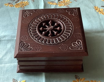 Vintage Hand Carved Breton Wooden Box: French Folk Art Decor