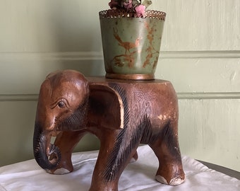 Vintage Hardwood Heavy Asian Elephant stool, Plant Stand, Boho Decor