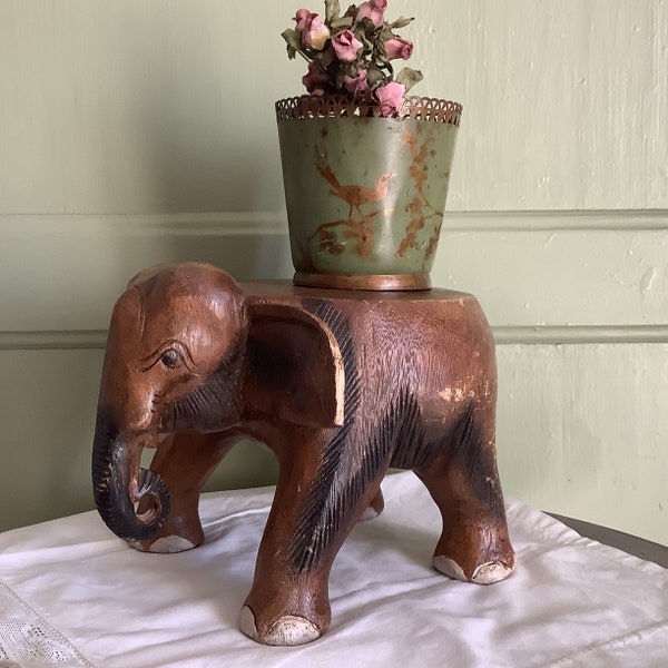 tabouret d'éléphant asiatique lourd en bois dur vintage, support de plante, décor Boho