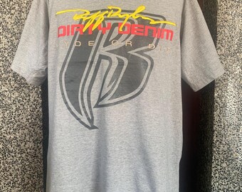 Vintage Ruff Ryders Dirty Denim Besticktes T-Shirt