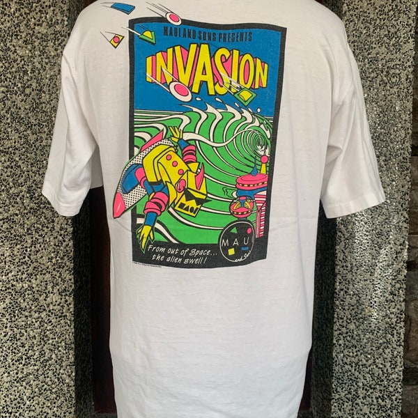 Vintage 80s Maui and Sons Invasion “ From Out Of Space The Alien Swell” T shirt